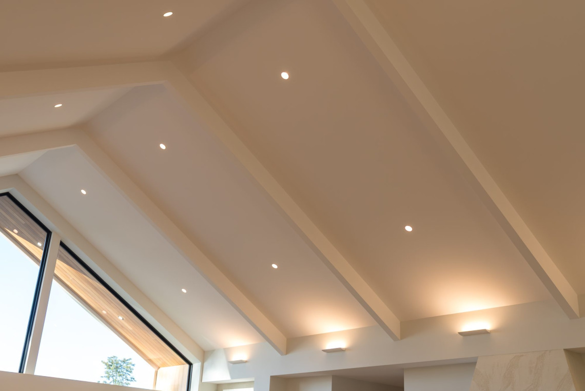 Raked window following the line of a vaulted ceiling in a Mooroolbark home
